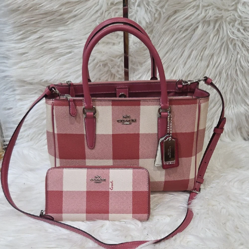 🩷▪️ COACH ▪️Surrey Carryall With Buffalo Plaid Print Zip Wallet Bundle Set - Picture 3 of 17